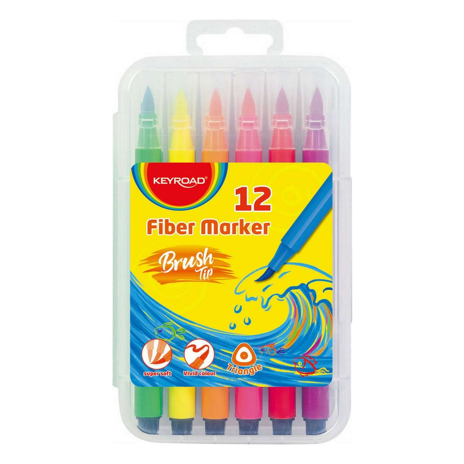 Набор маркер-кистей KEYROAD Brushmarker 12 цветов пластиковый футляр - фото 1