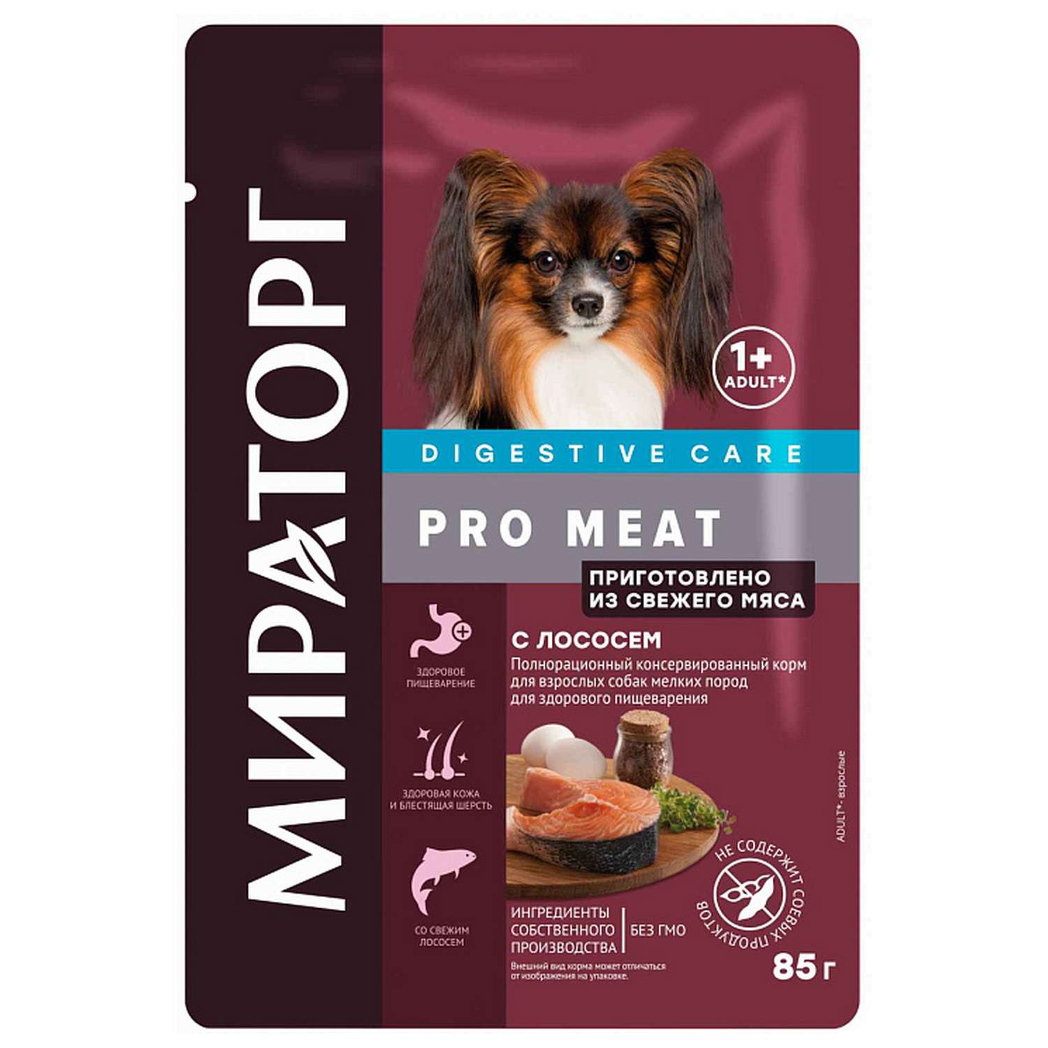 Корм консервированный WINNER Pro Meat с лососем для взрослых собак мелких пород для здорового пищеварения 85 г - фото 1