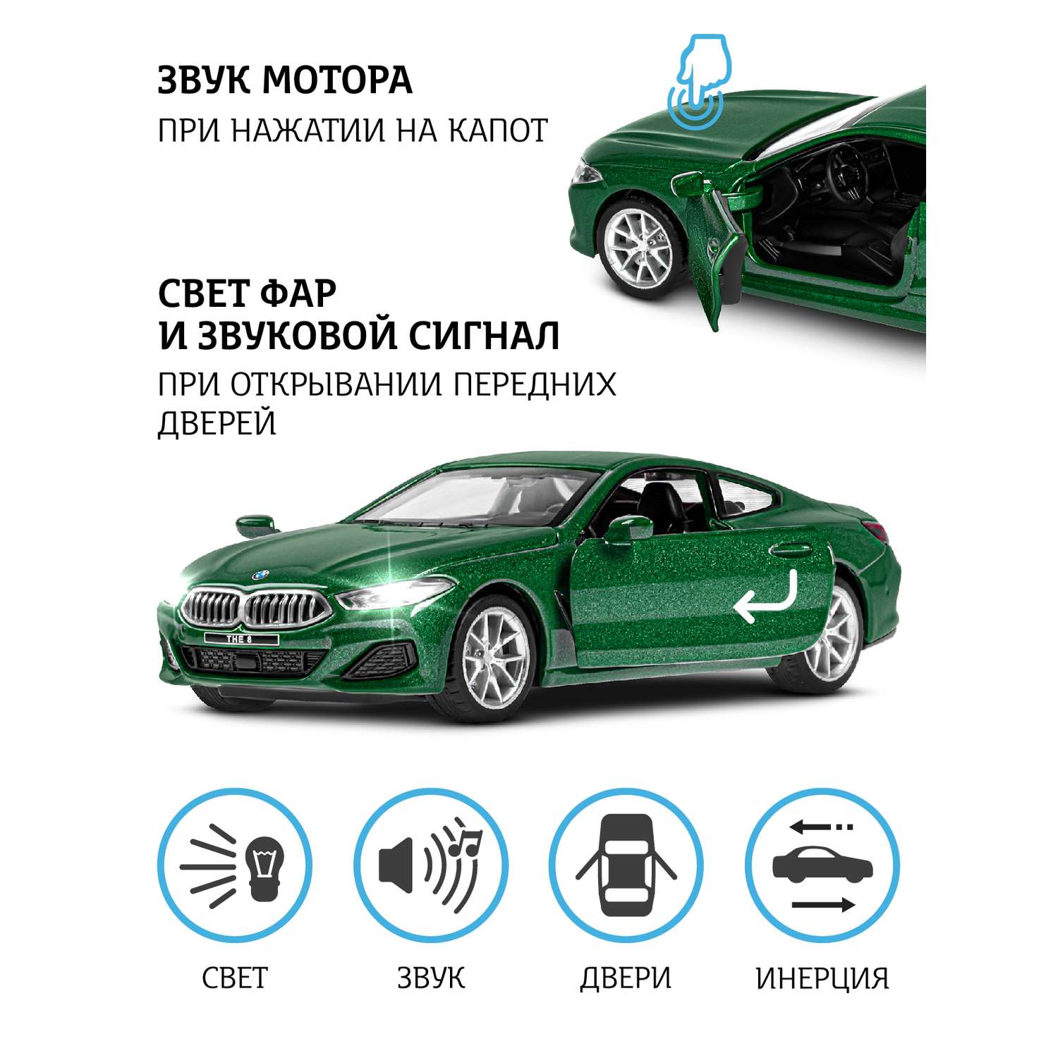 Машинка металлическая АВТОпанорама игрушка детская BMW M850i Coupe 1:35 зеленый JB1251583 - фото 2
