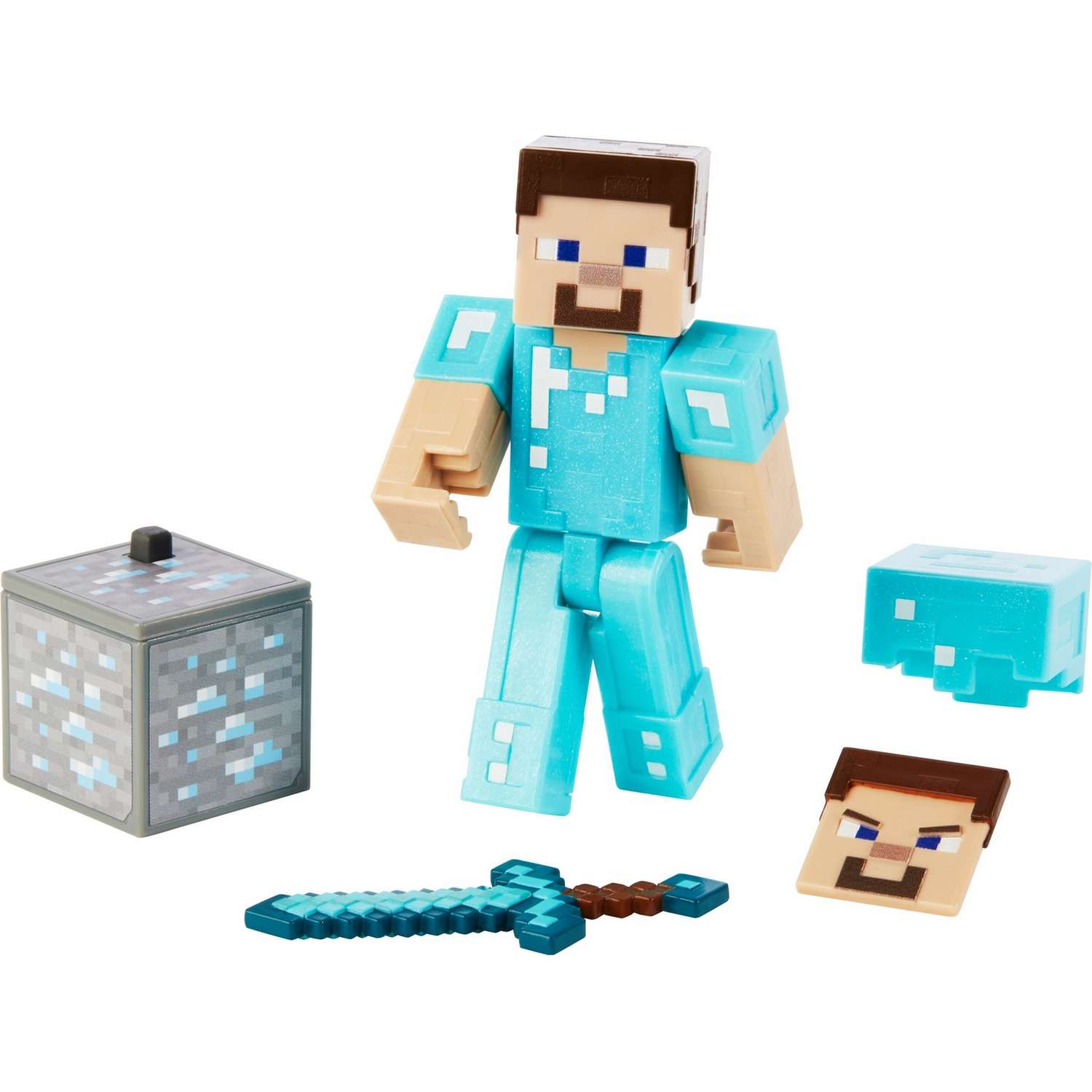 Фигурка Minecraft Стив в алмазной броне с аксессуарами GCC20 - фото 1