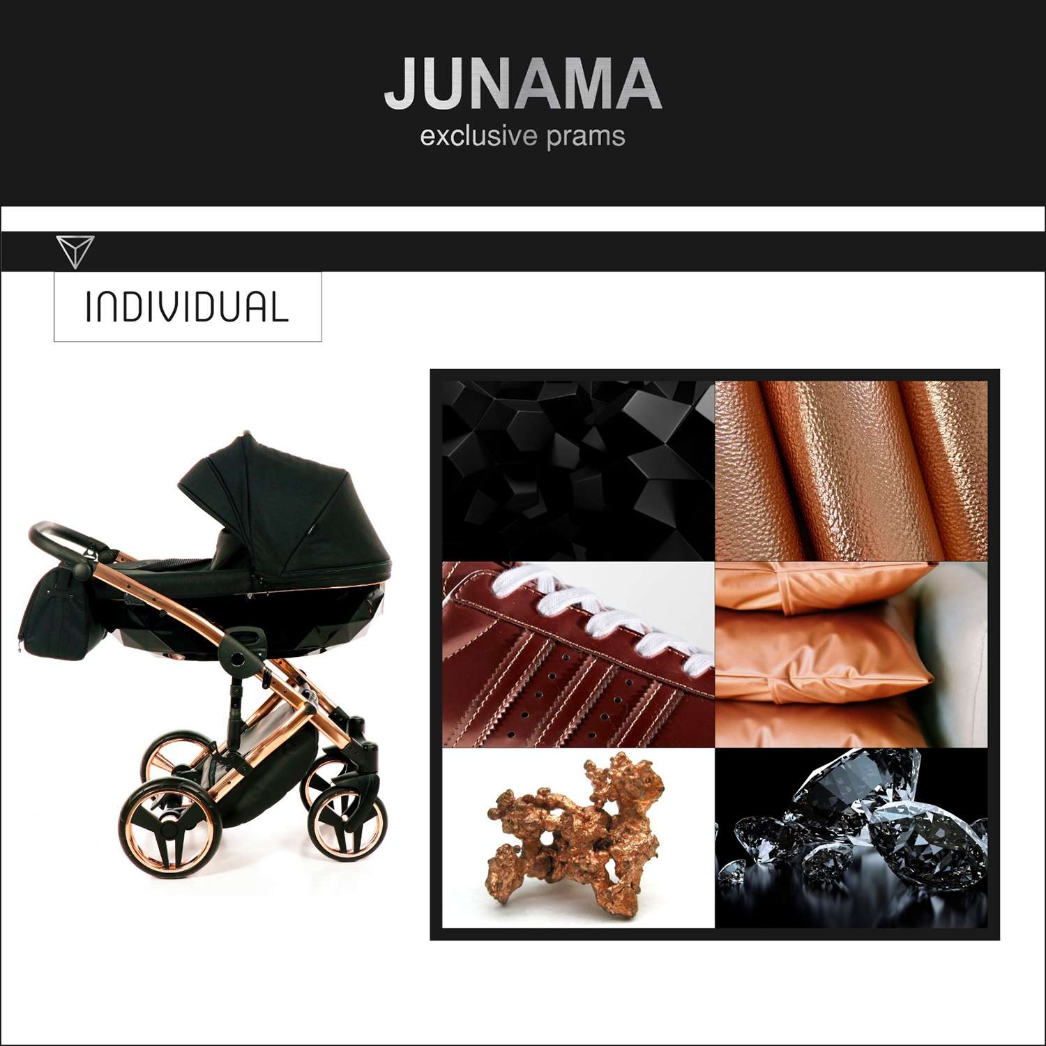 Коляска 3в1 JUNAMA Diamond Individual Черная-Медь - фото 20