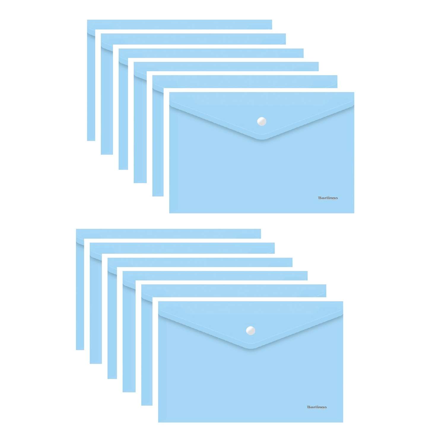 Папка-конверт на кнопке BERLINGO Starlight А4 180 мкм прозрачная голубая набор 10 шт - фото 1
