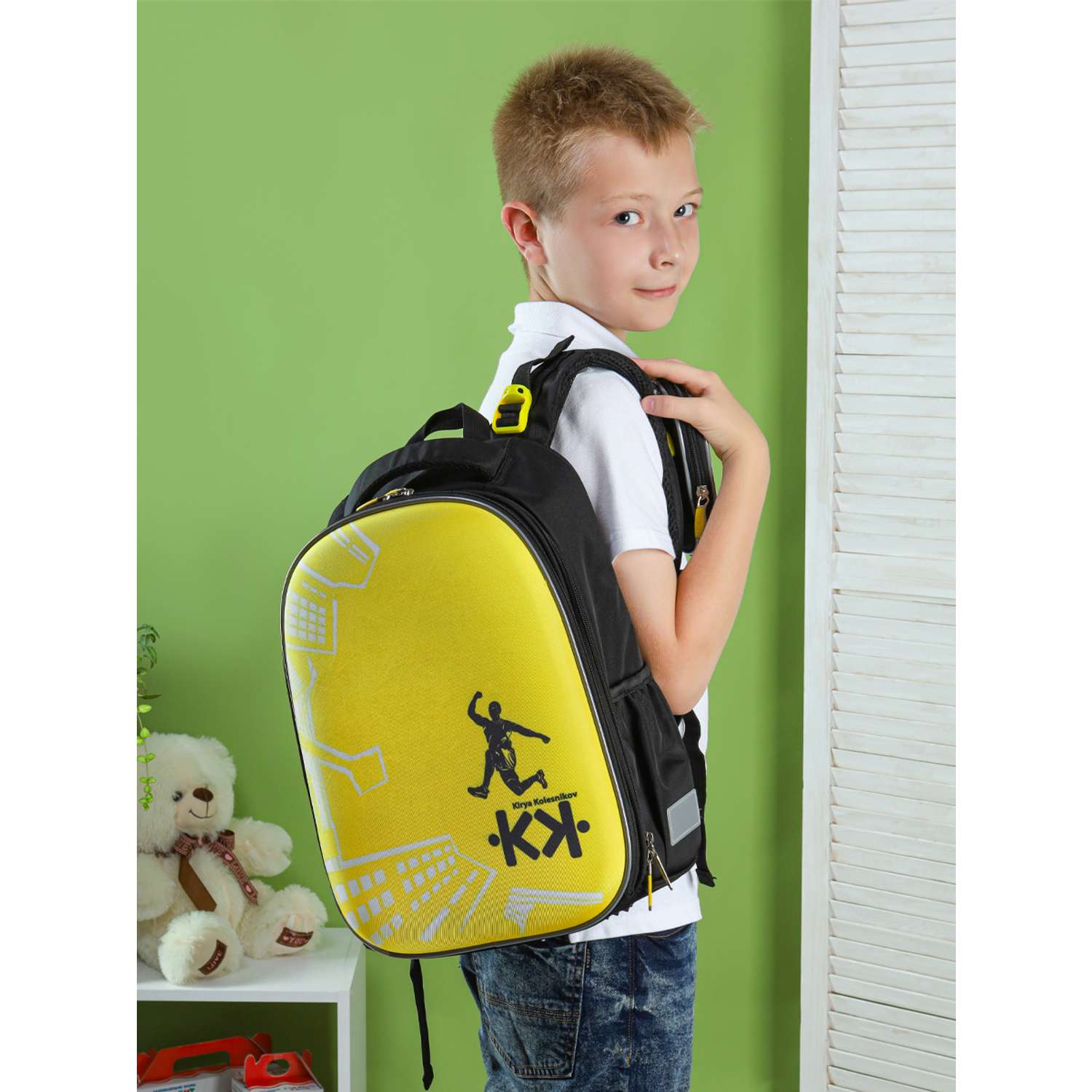 Школьный формованный ранец Проф-Пресс Паркур цвет желтый размер 38х23х20 см - фото 2