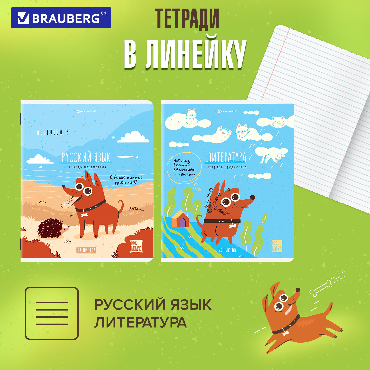 Тетради предметные Brauberg набор 48 листов в клетку и линейку 12 штук - фото 2