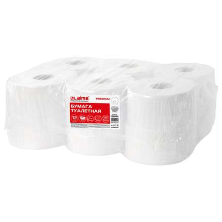 Туалетная бумага Лайма для диспенсера 170м белая Premium 2-слойная 12 рулонов Система Т2