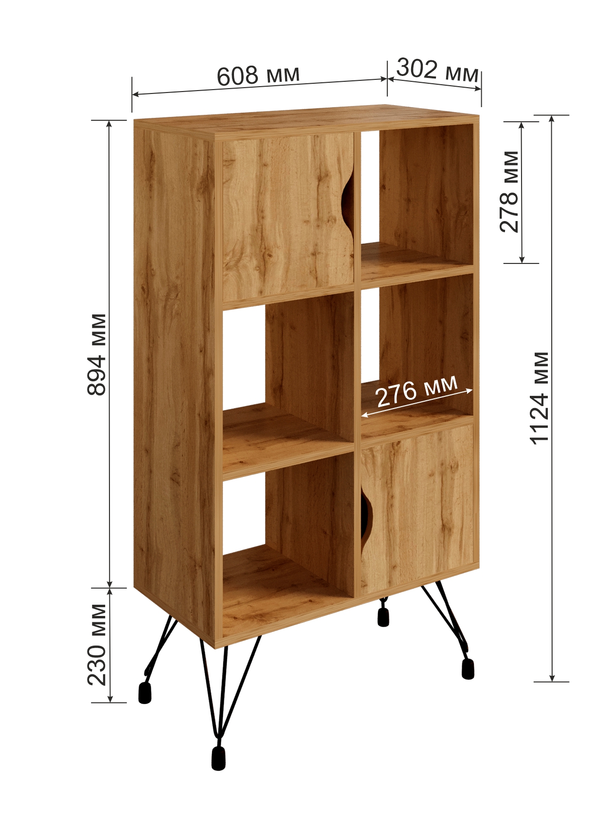 Стеллаж WoodSteel Вертикальный Liverpool 11.2х60х30 см со шкафчиком .Крафт Золото чёрный - фото 3