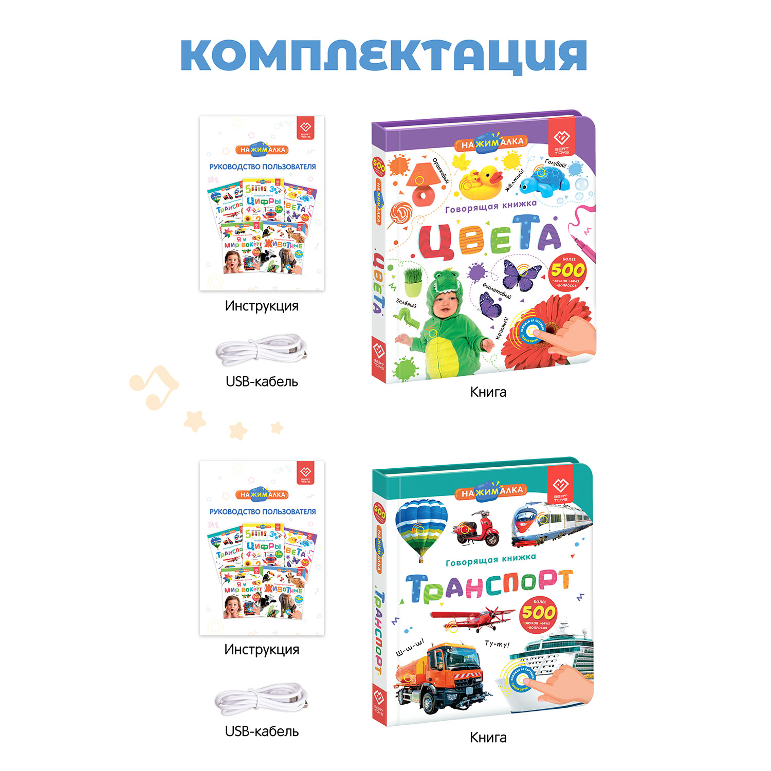 Комплект говорящих книжек BertToys Нажималки: Транспорт + Цвета - фото 11