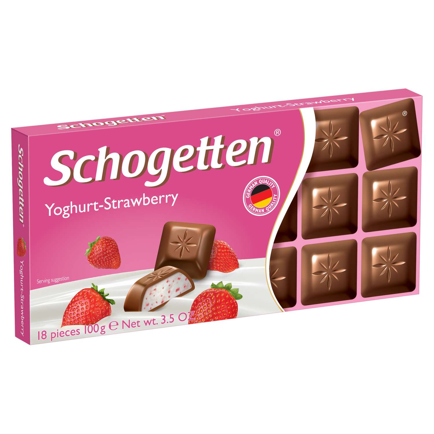 Плиточный шоколад Schogetten молочный Yogurt Strawberry с клубнично йогуртовой начинкой 100 г - фото 1