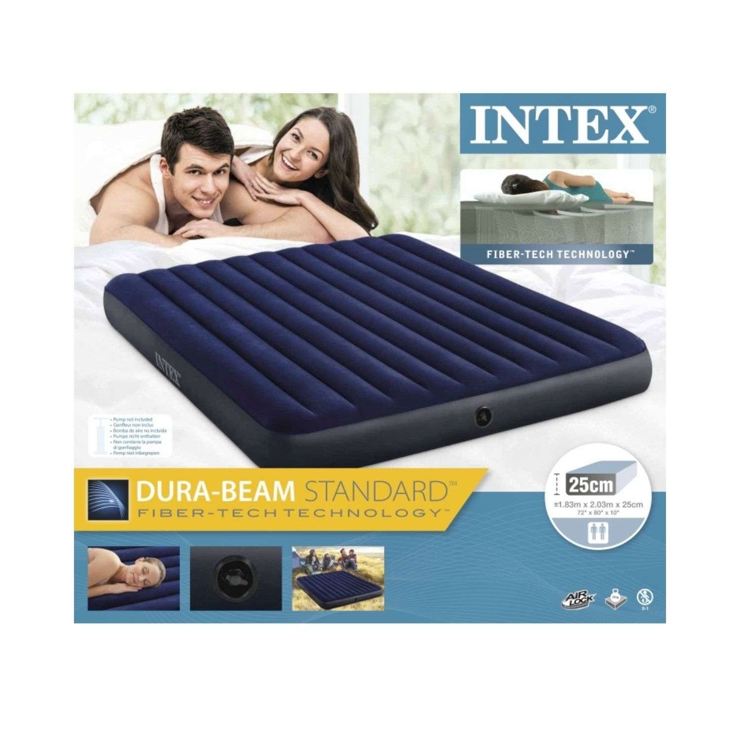 двуспальный надувной матрас intex 183х203х25см classic