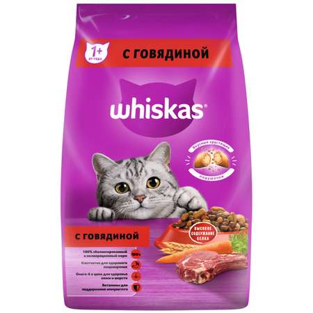 Корм для взрослых кошек Whiskas Вкусные подушечки с нежным паштетом Аппетитный обед с говядиной 1.9кг