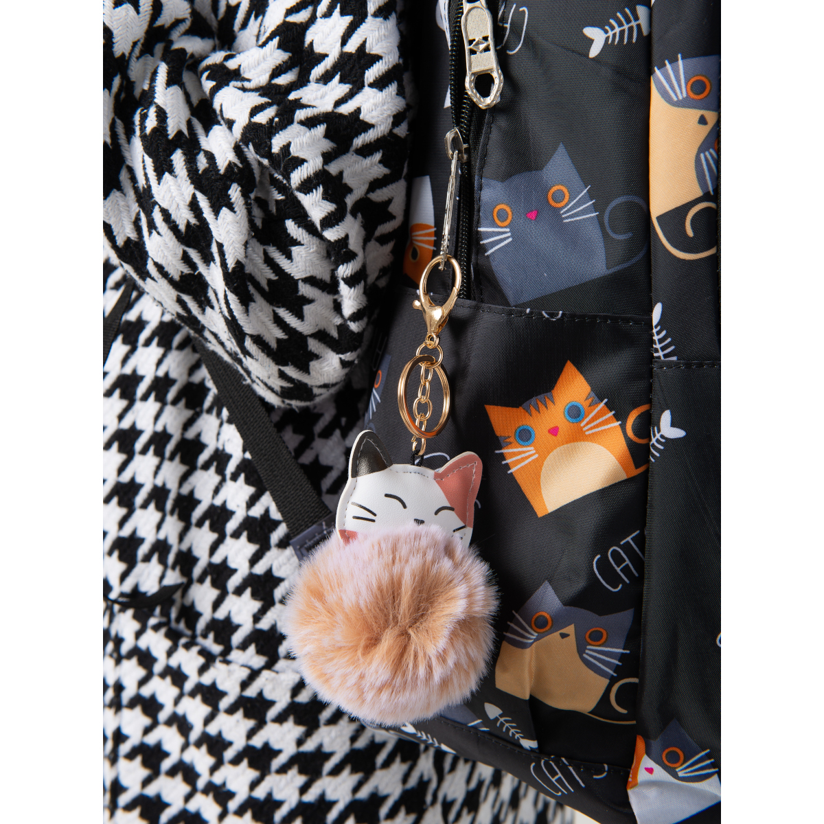 Рюкзак с брелоком киска O GO для девочки с кошкой и пеналом - фото 4