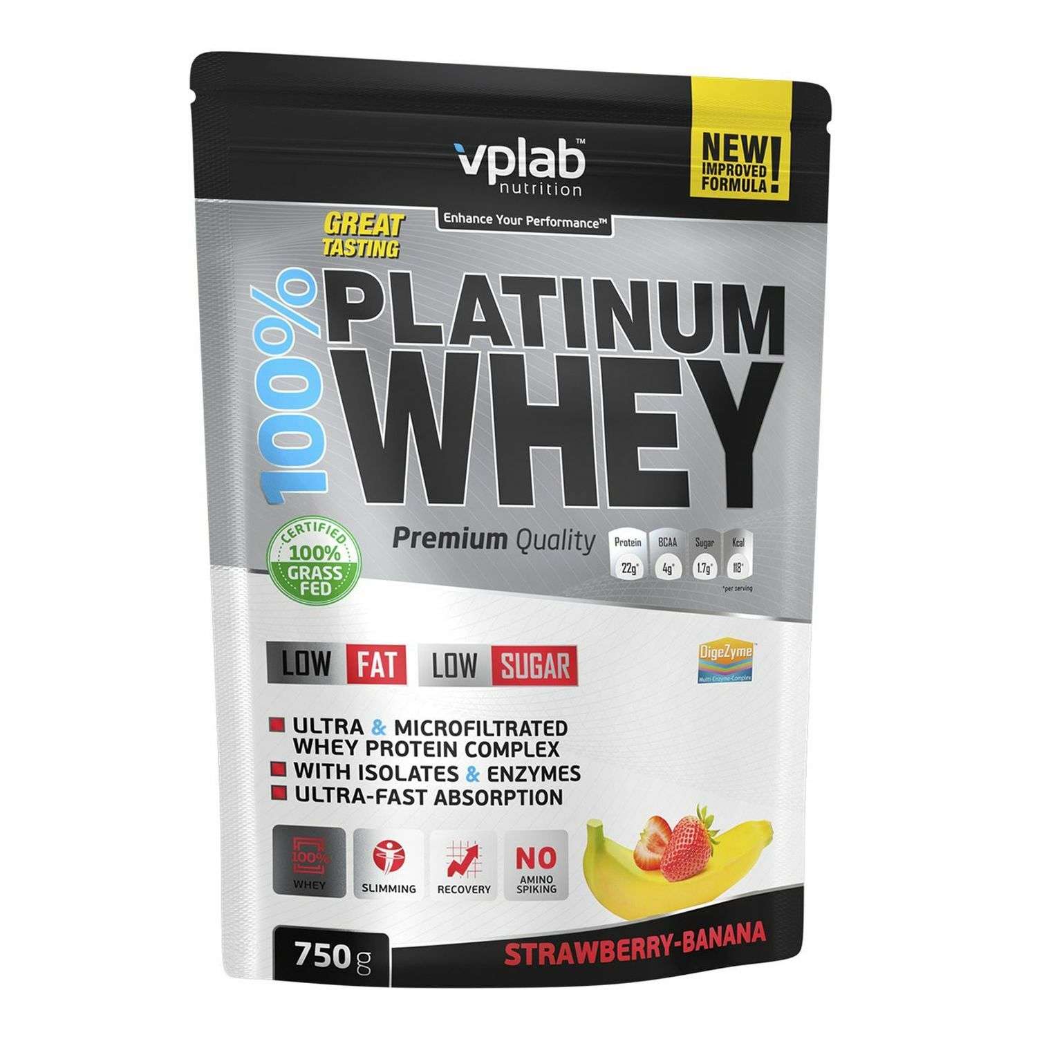 Протеин VPLAB Platinum Whey 100% клубника-банан 750г - фото 1