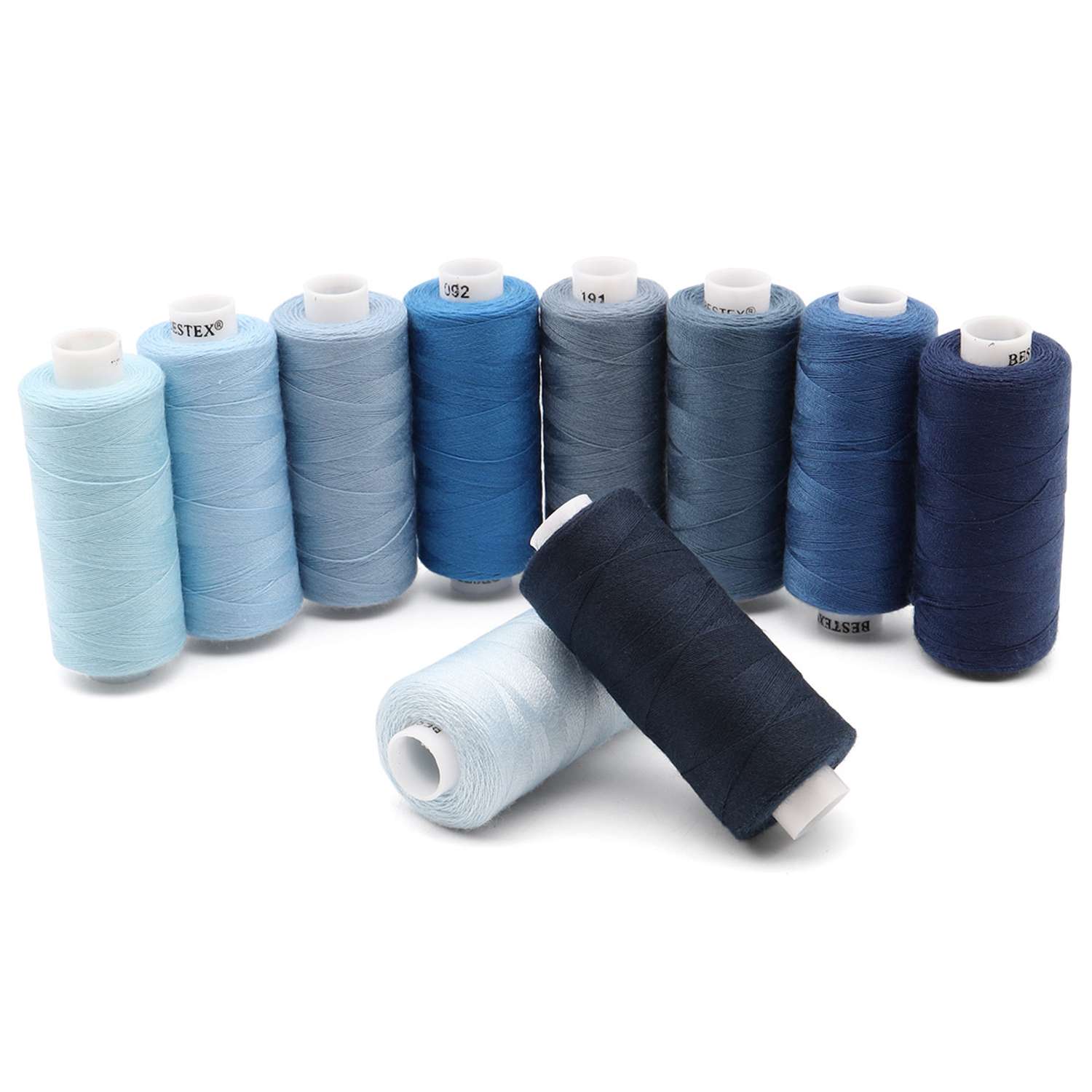 Набор ниток Bestex для шитья трикотажа ткани легкой и средней плотности 40/2 Синий микс 365 м 400 ярд 10 шт - фото 1