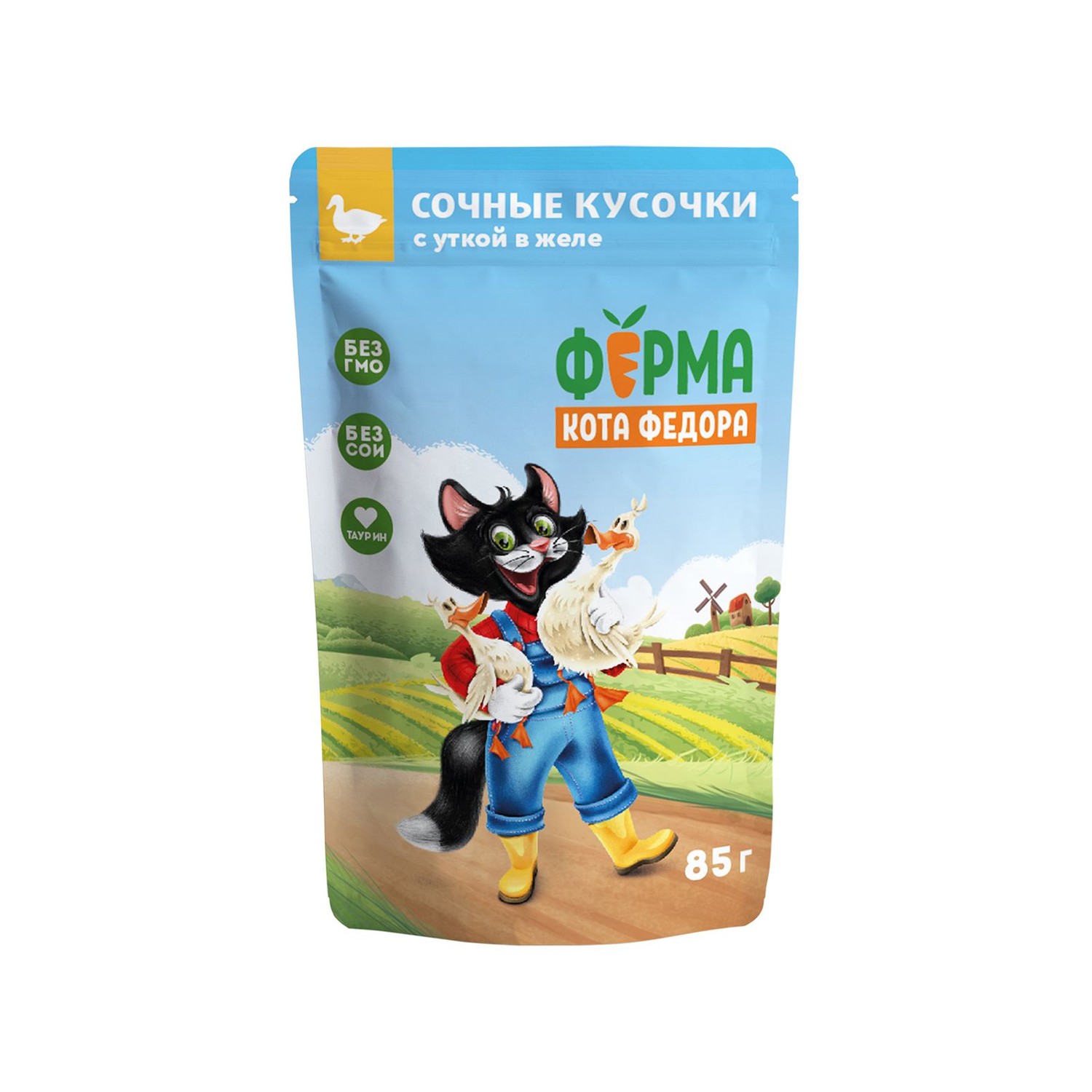 Корм для кошек Ферма кота Фёдора 85г нежные кусочки в желе с уткой пауч - фото 1