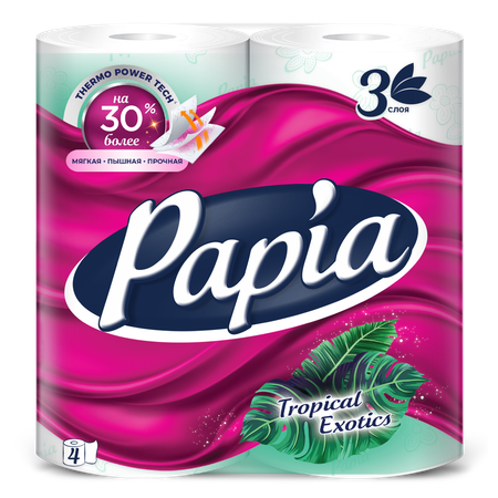 Туалетная бумага Papia Тропическая экзотика 3 слоя 4 рулона