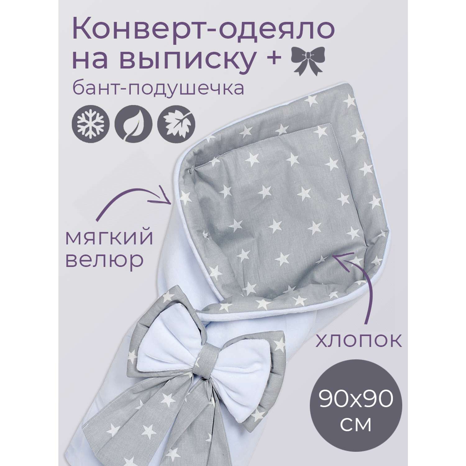 Конверт-одеяло Чудо-Чадо на выписку для новорожденного Плюша белый/звездочки - фото 1
