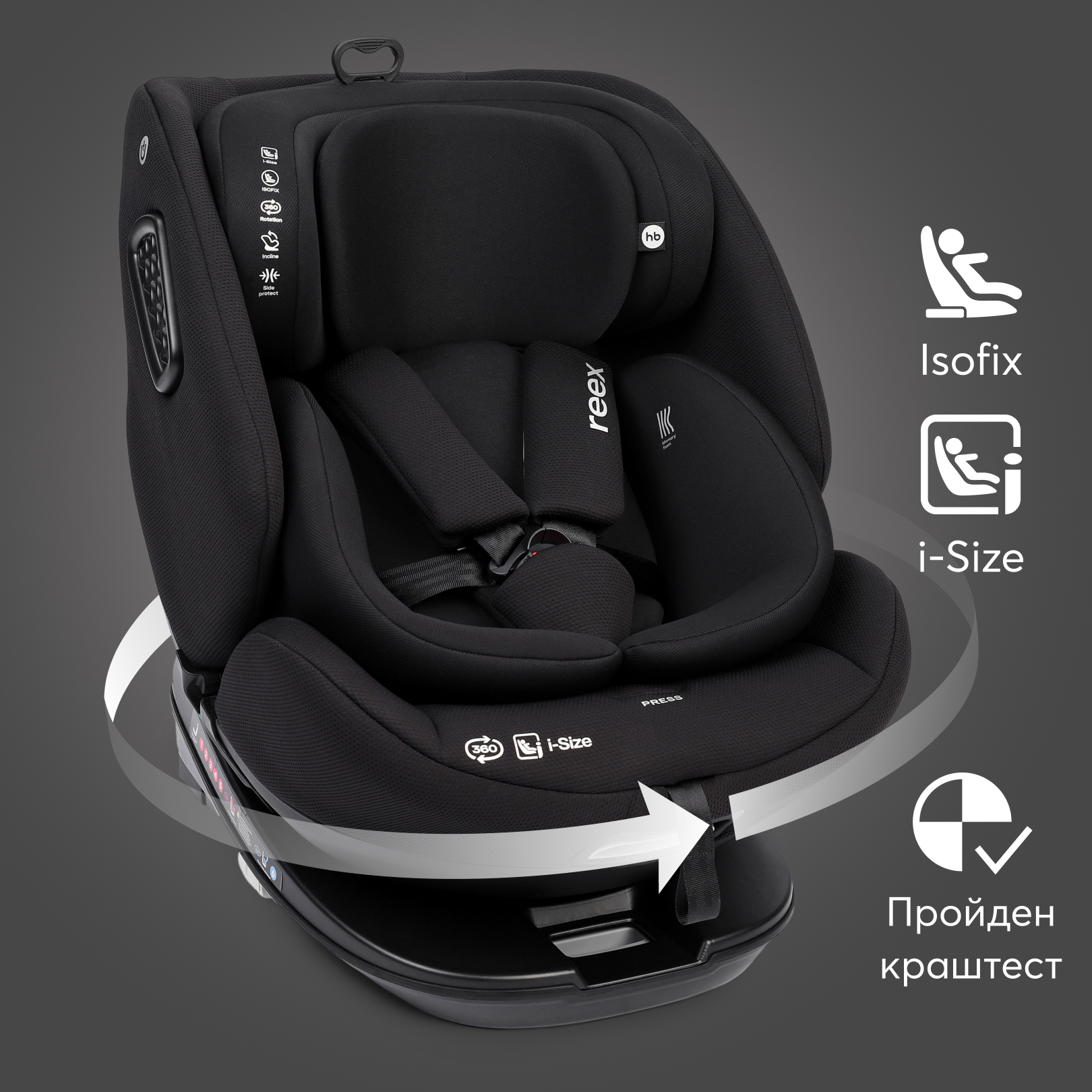 Автокресло Happy Baby Reex Black Isofix 0+/1/2/3 (0-36 кг) - фото 1