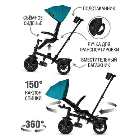 Велосипед-коляска детский CITYRIDE Xterra трехколесный диаметр 11 и 9 цвет бирюзовый
