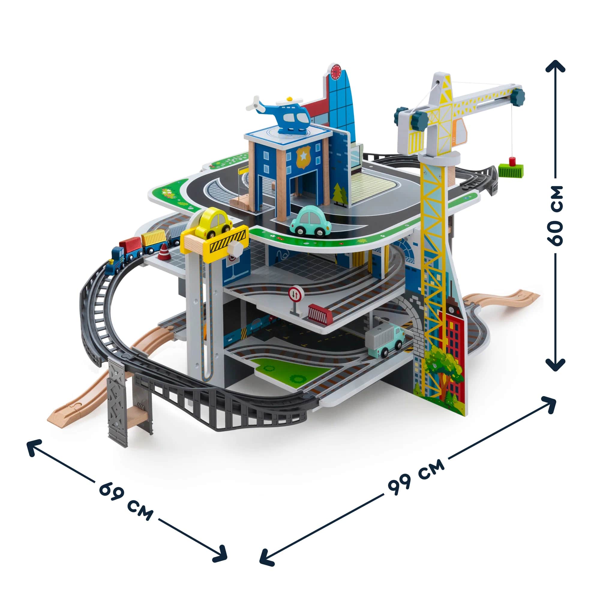Деревянная парковка и гараж Junion Паркинг-драйв, 69х99х60 см, 22 игрушки в комплекте, 3 этажа, вертолётная площадка и автомойка 901232.GYT20137-2 - фото 18