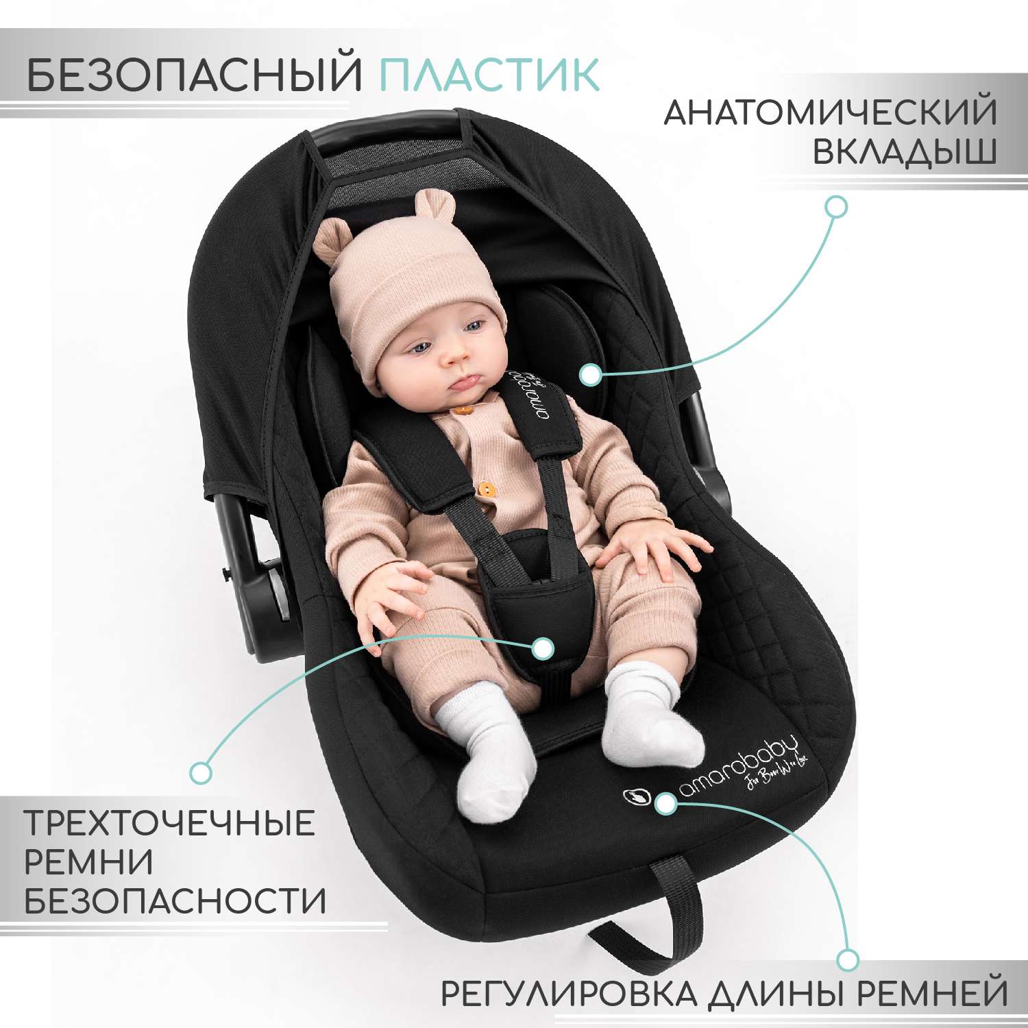 Автокресло детское AmaroBaby Baby comfort группа 0+ чёрный - фото 3