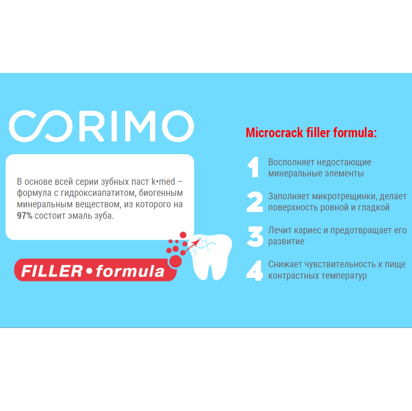 Зубная паста CORIMO профилактическая с пробиотиками для чувствительных зубов Мгновенное действие 75 г - фото 5
