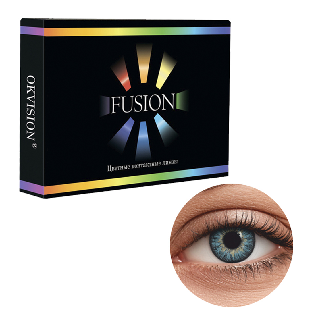 Цветные контактные линзы OKVision Fusion monthly R 8.6 -4.00 цвет Sky Blue 2 шт 1 месяц - фото 1