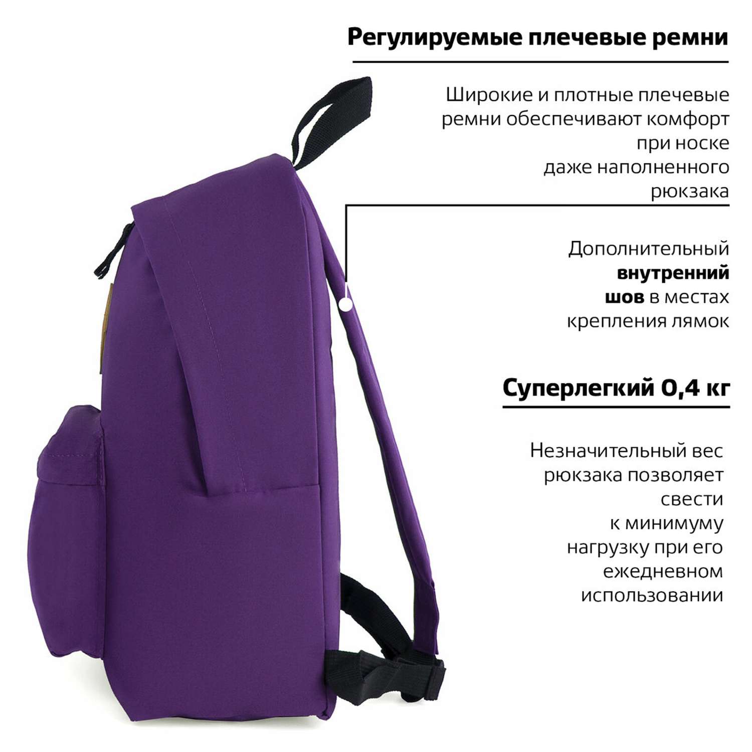 Рюкзак Brauberg Универсальный сити-формат один тон фиолетовый - фото 4