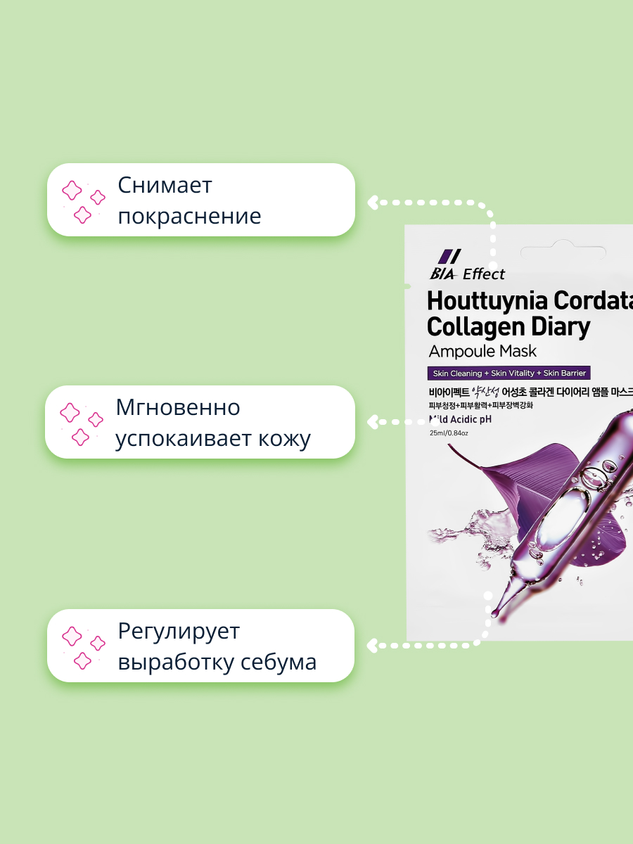 Маска тканевая BIA Effect с экстрактом хауттюйнии сердцевидной и коллагеном 25 мл - фото 3