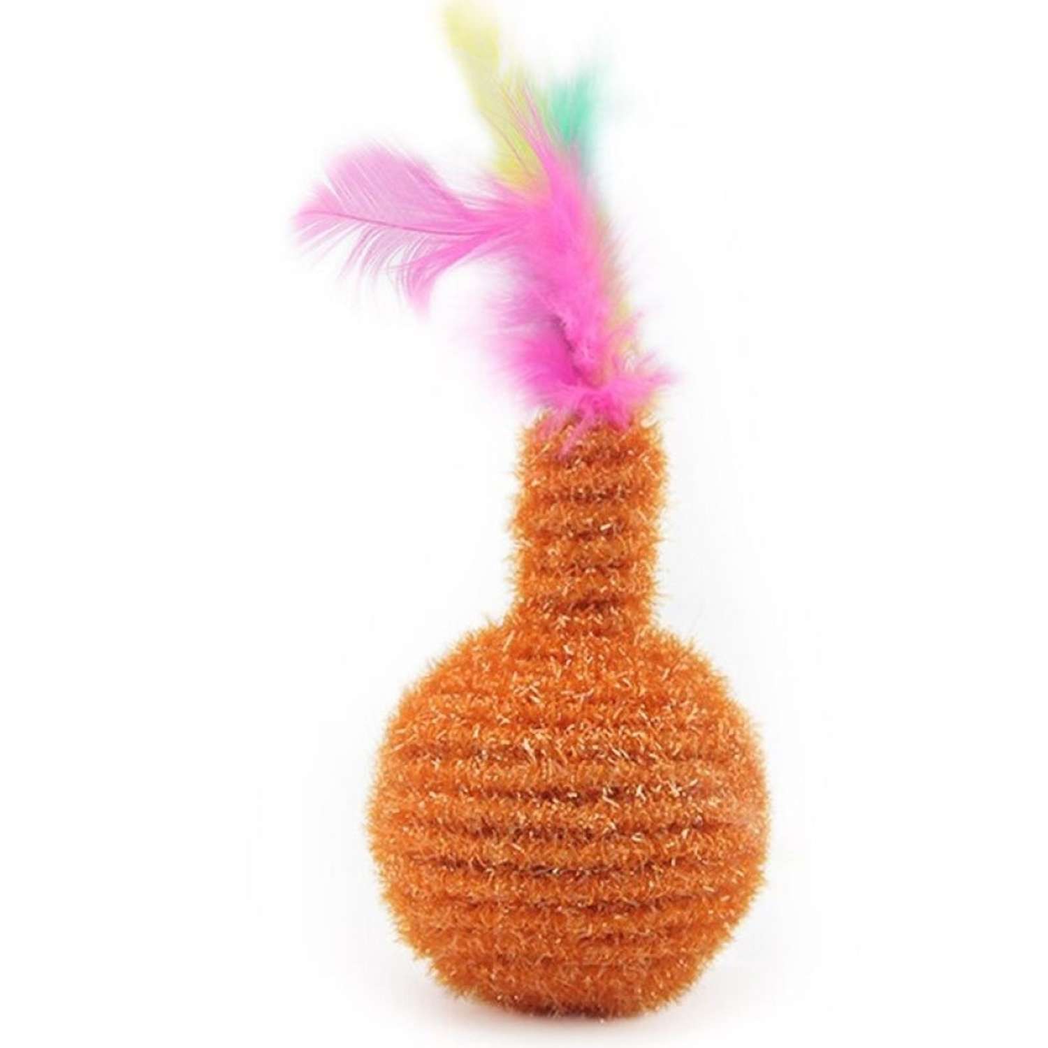 Игрушка для кошек Beroma Шарик оранжевый из мишуры с перьями - фото 1
