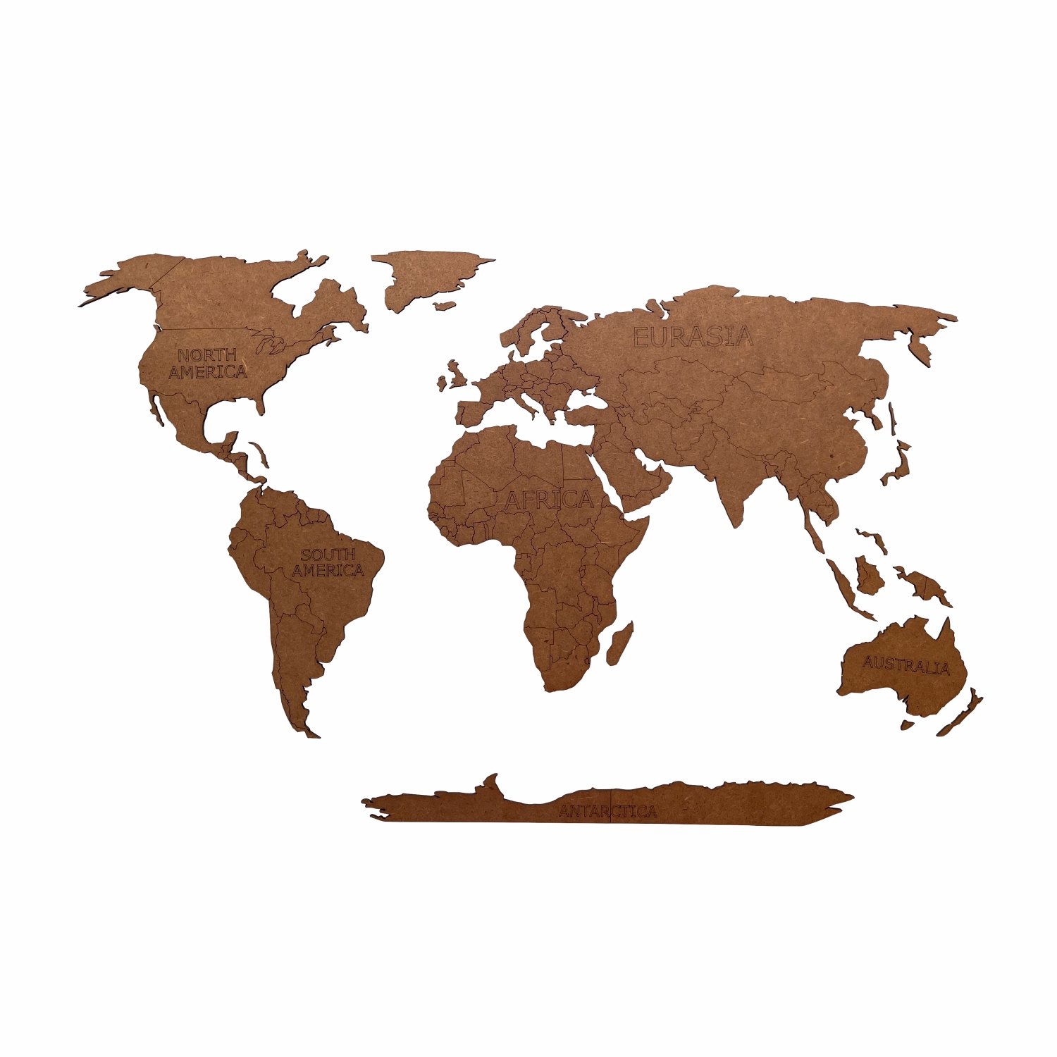 Карта мира настенная Afi Design деревянная с гравировкой континентов и Антарктидой 80х40 см коричневая - фото 1