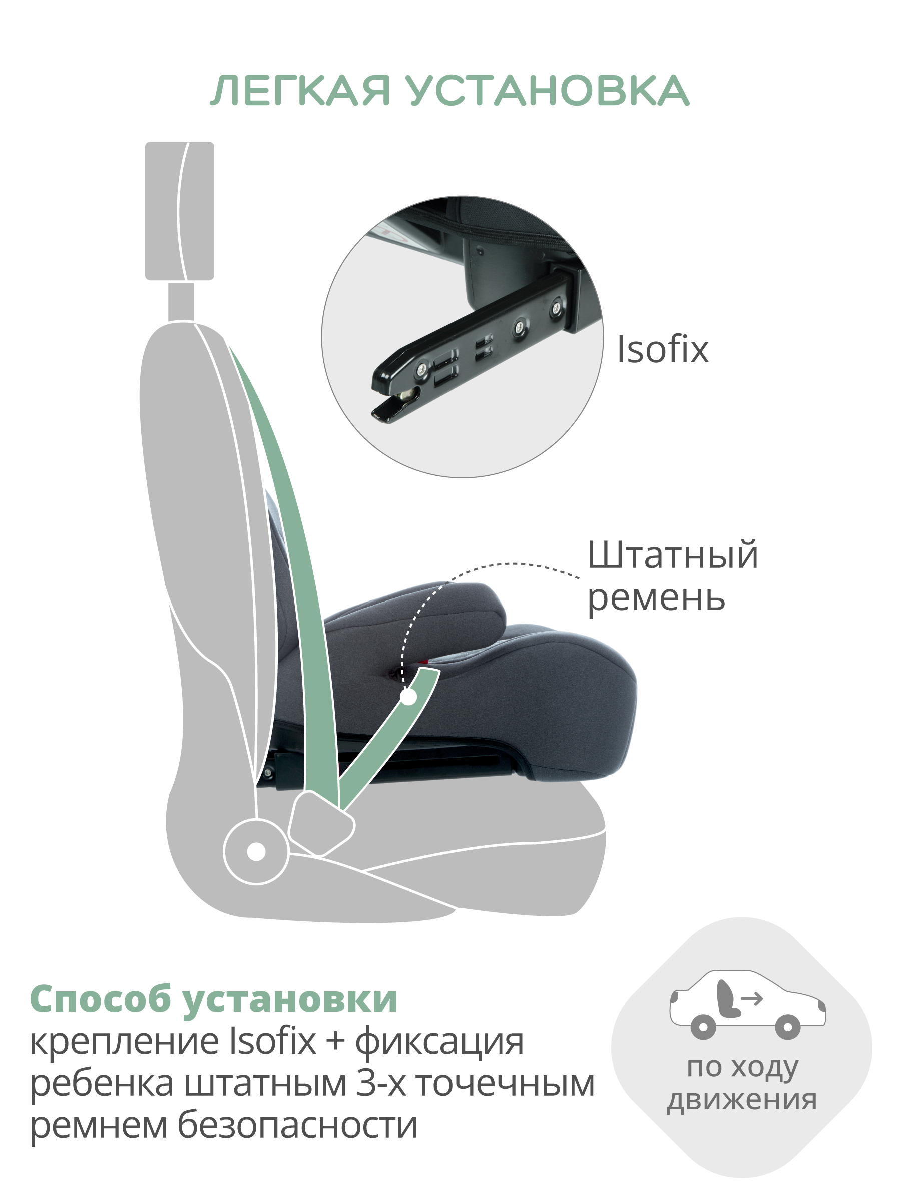 Автокресло-бустер Best Baby Aston Isofix группа 3 22-36 кг серый-зеленый - фото 3