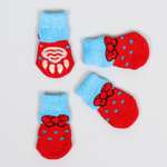 Носки для животных Пижон нескользящие «Бантик» размер S 4 шт красно-голубые
