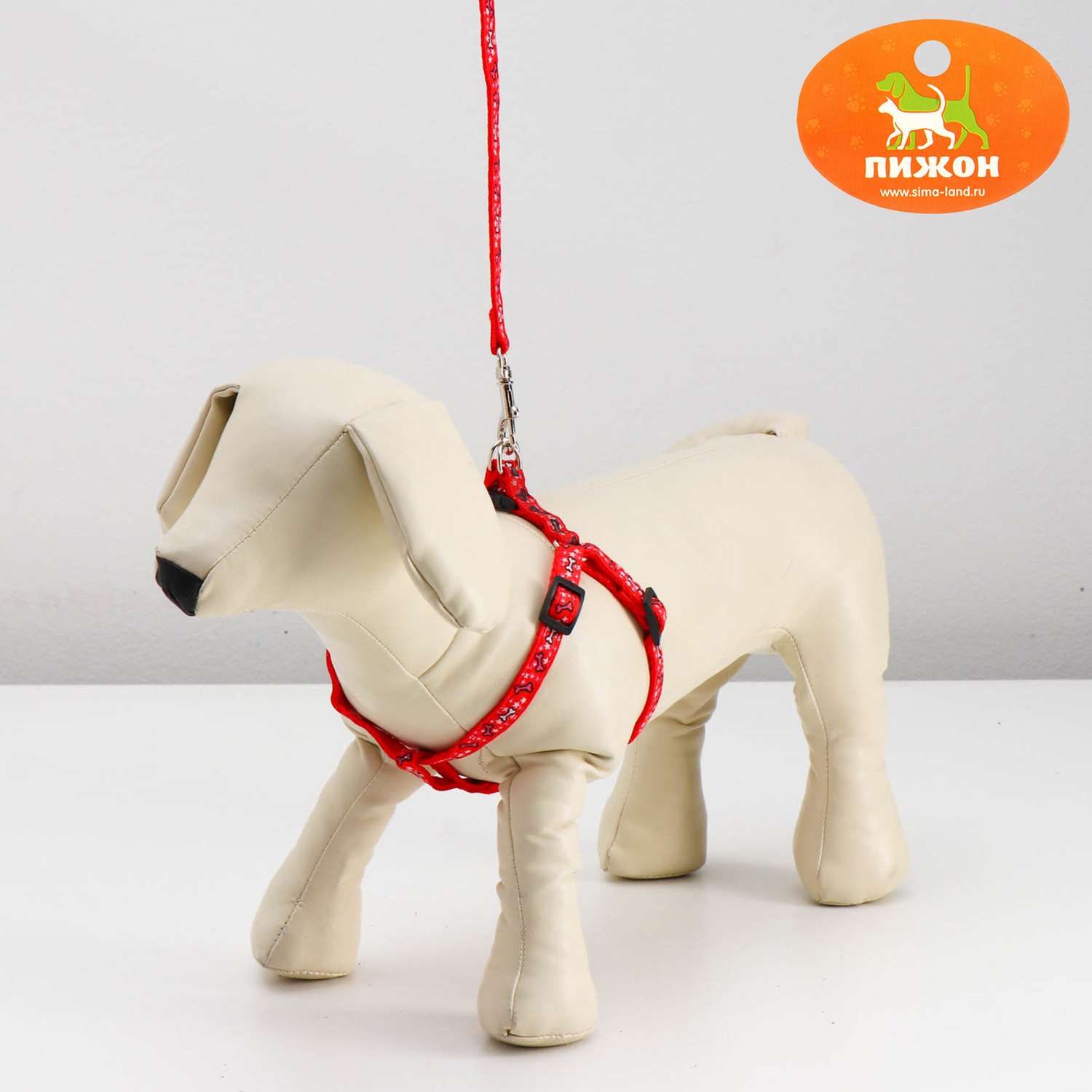 Комплект для собаки Пижон «Звёздные косточки» поводок 120 см шлейка 23-35 см красный - фото 2