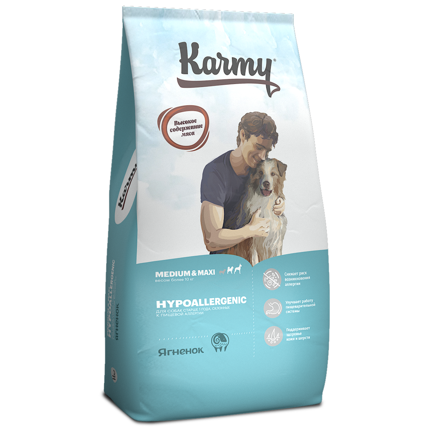 Корм для собак Karmy 14кг Hypoallergenic Medium Maxi для средних и крупных пород склонных к пищевой аллергии ягненок - фото 1