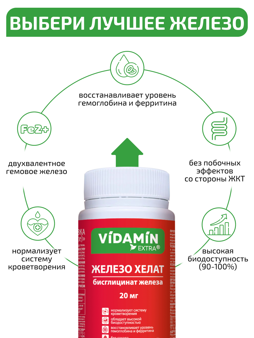 Железо хелат бисглицинат VIDAMIN EXTRA 60 капсул - фото 3