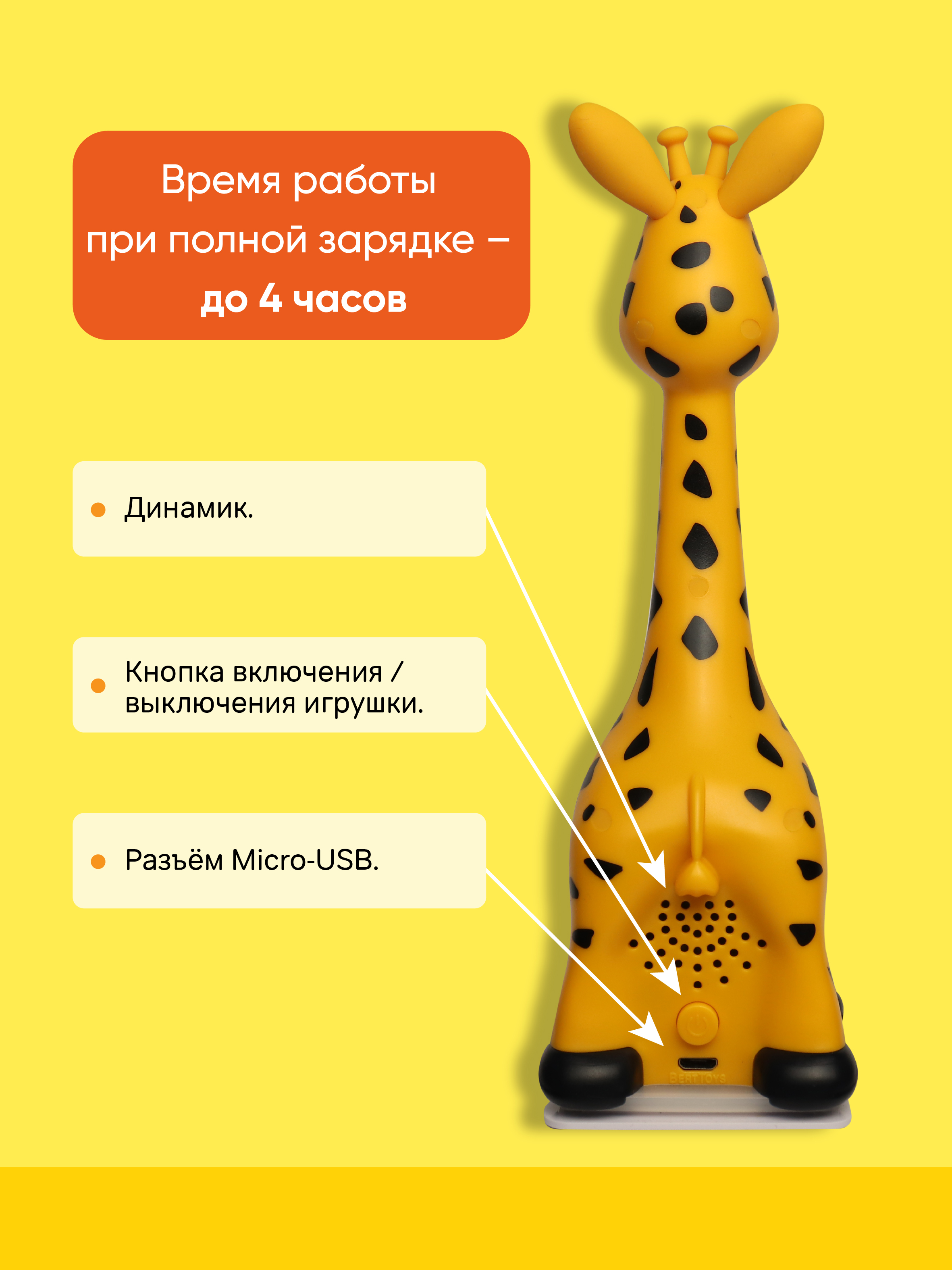 Интерактивная игрушка BertToys Жирафик Бонни - фото 8