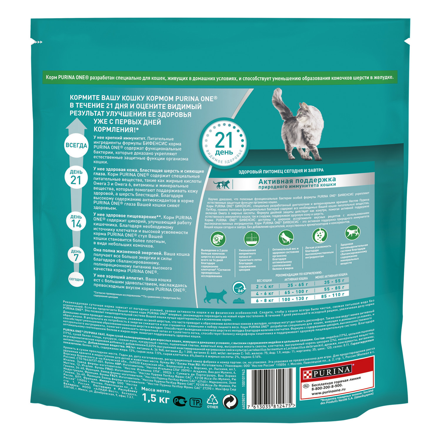 Корм для кошек Purina One домашних с индейкой 1,5 кг