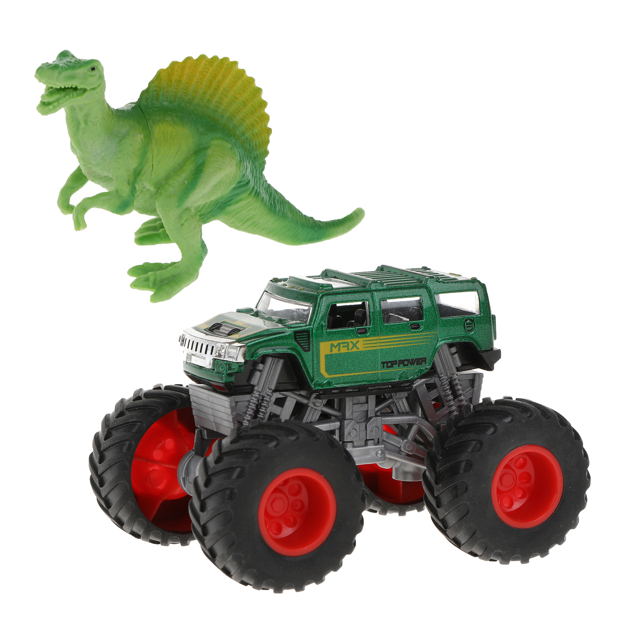 Машинка металлическая Пламенный мотор Монстр трак и фигурка динозавра 870531 - фото 3