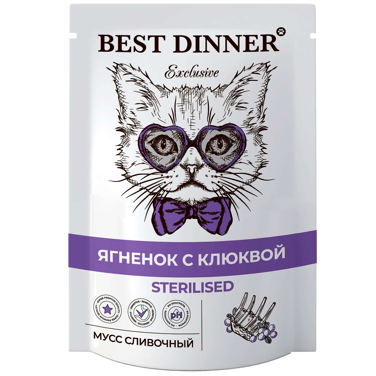 Корм Best Dinner 85г для стерилизованных кошек Мусс сливочный ягненок с клюквой - фото 1