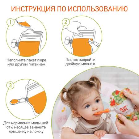 Многоразовые пакеты ROXY-KIDS для хранения детского питания 5 шт с ложкой-накруткой