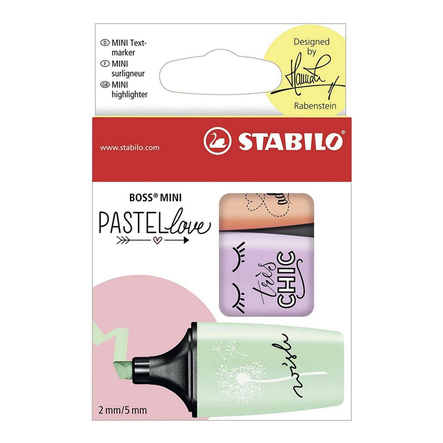 Текстовыделитель STABILO Boss Mini Pastellove Edition 3 пастельных цвета 07/03-47 - фото 1