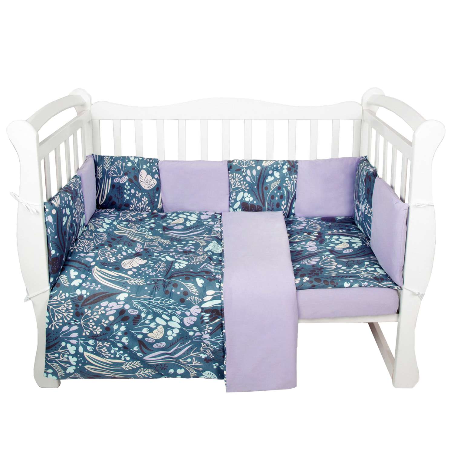 Комплект в кроватку AmaroBaby 15 предметов: 3+12 подушек-бортиков Flower dreams фиолетовый - фото 1