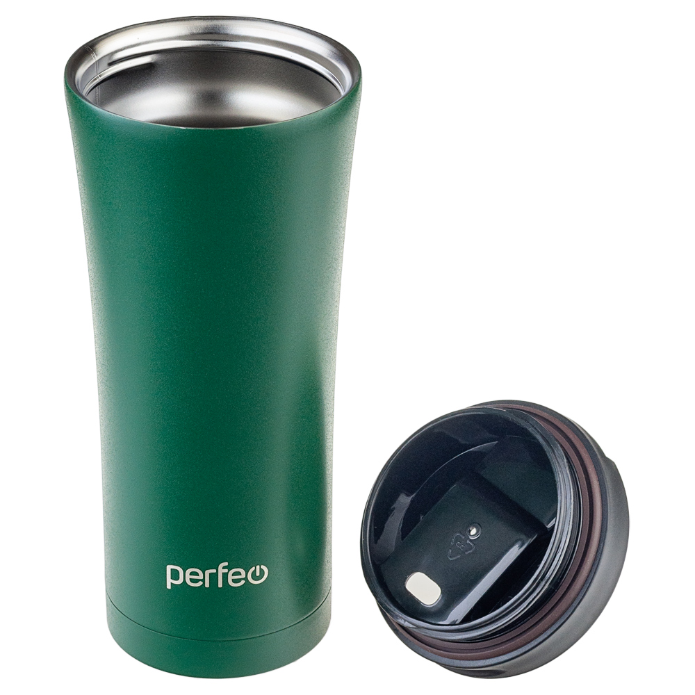 Термокружка Perfeo для напитков с крышкой-поилкой 500 мл темно-зеленый - фото 2