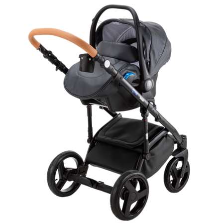 Коляска 3в1 BeBe-mobile Ravenna Deluxe V205 Черная кожа+Карамельная кожаная отделка