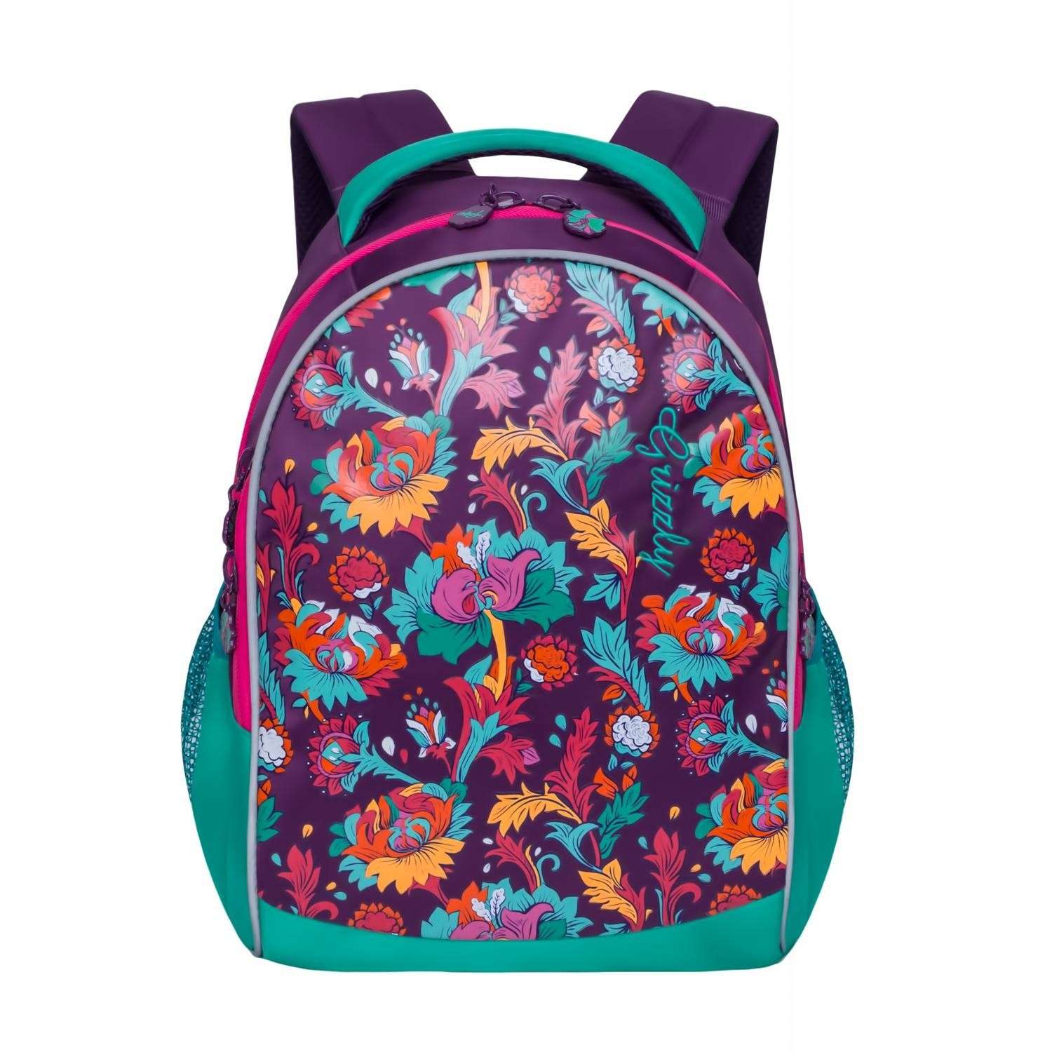 Рюкзак Grizzly Цветы для девочек Фиолетовый - фото 1