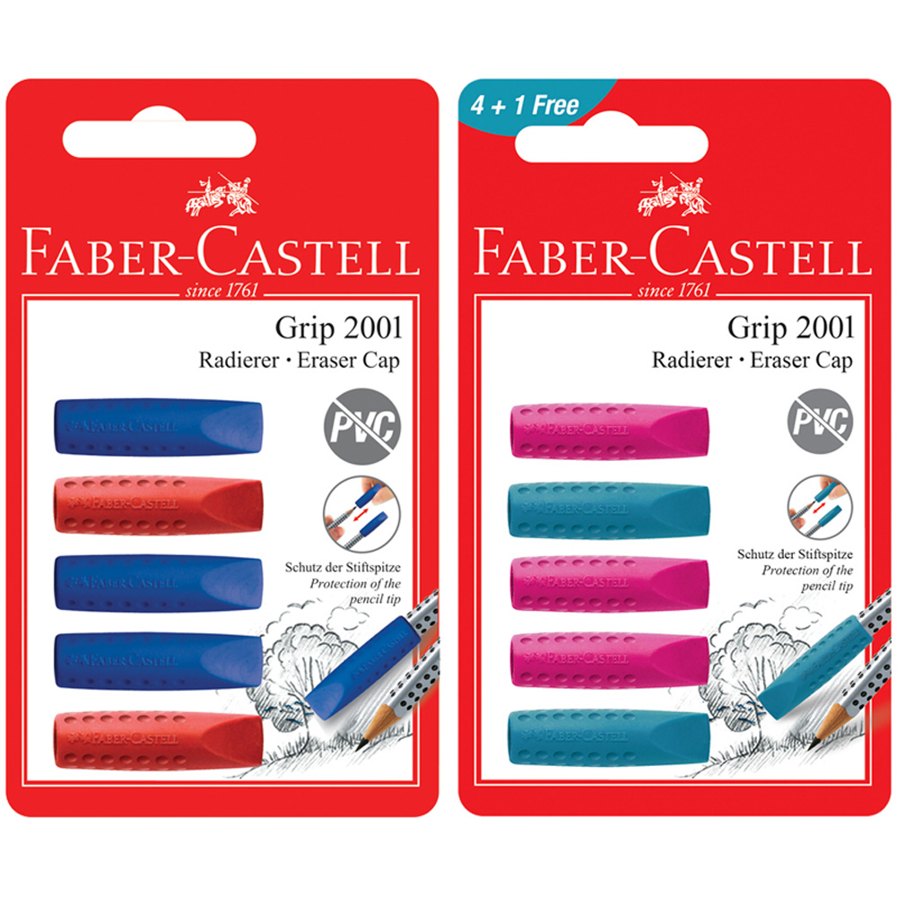 Набор ластиков-колпачков Faber Castell Grip 2001 5шт трехгранные - фото 1