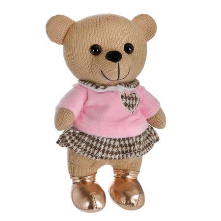 Мягкая игрушка Knitted Abtoys Мишка вязаный девочка в розовом джемпере 22см