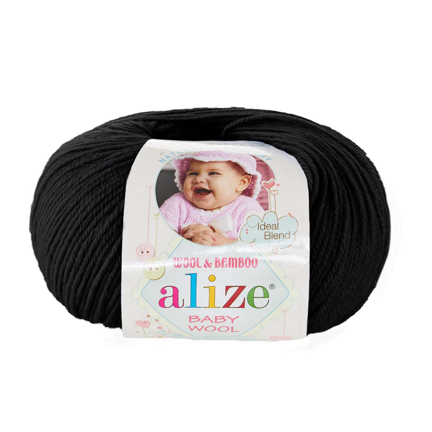 Пряжа для вязания Alize baby wool бамбук шерсть акрил мягкая 50 гр 175 м 60 черный 10 мотков - фото 2