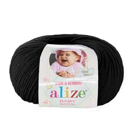 Пряжа для вязания Alize baby wool бамбук шерсть акрил мягкая 50 гр 175 м 60 черный 10 мотков