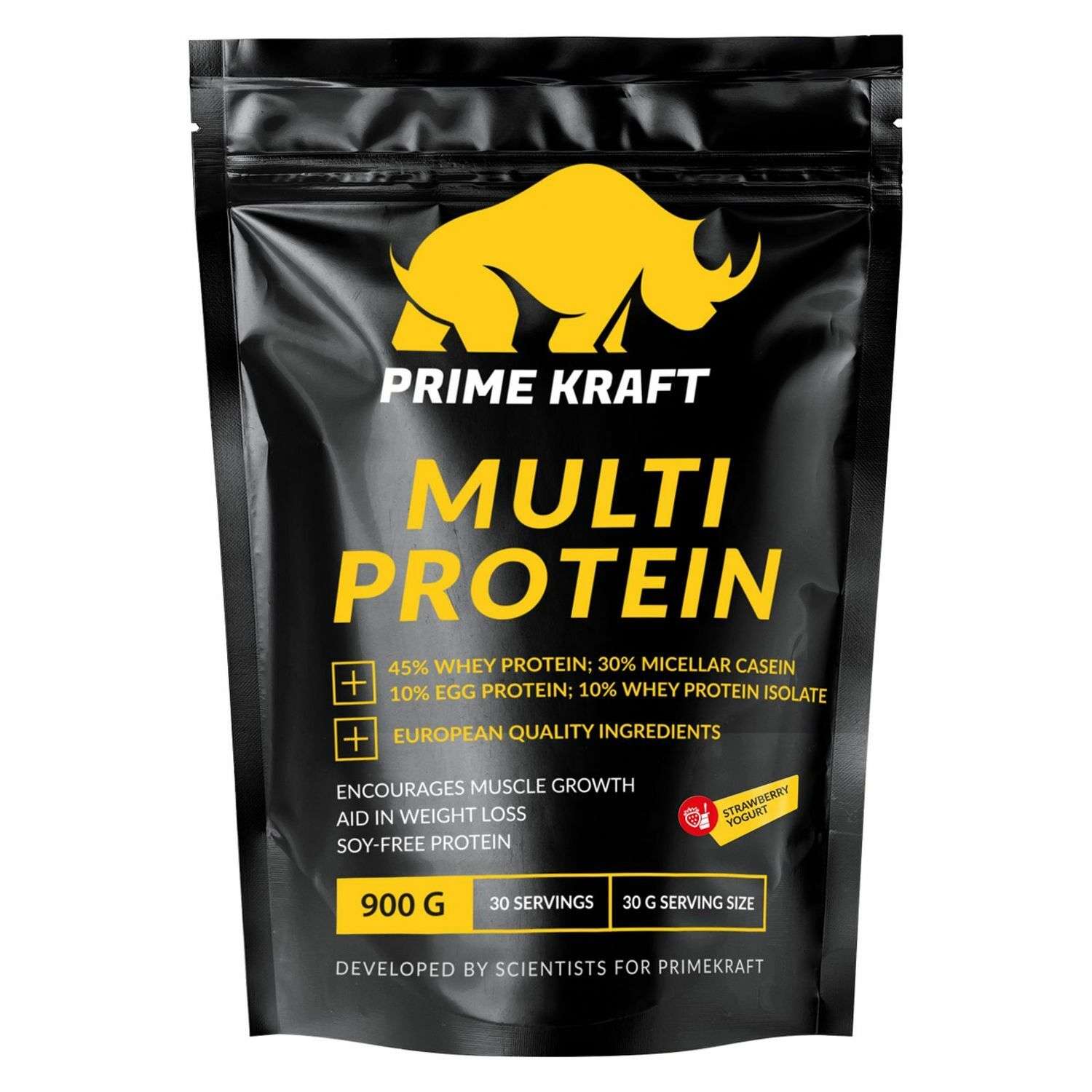 Протеин комплексный Prime Kraft Multi Protein клубничный йогурт 900г - фото 1